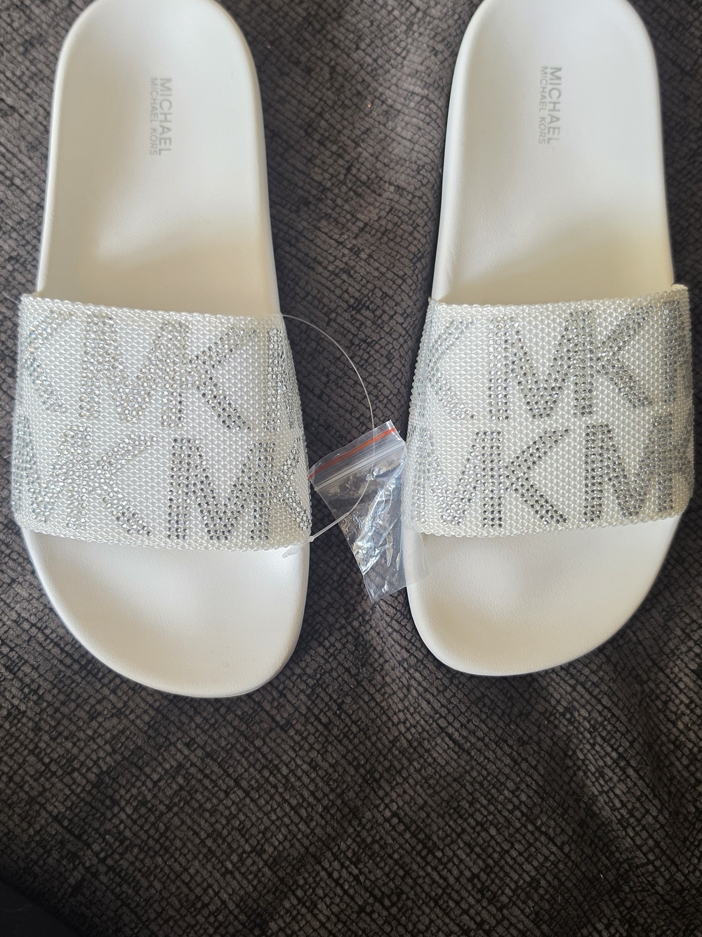 Michael Kors Kids White Sparkle Logo Slide Sandals